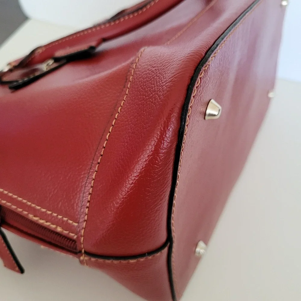 Van Valentino Italy Red Grained Leather Dome Satchel Handbag Top Handle Bag